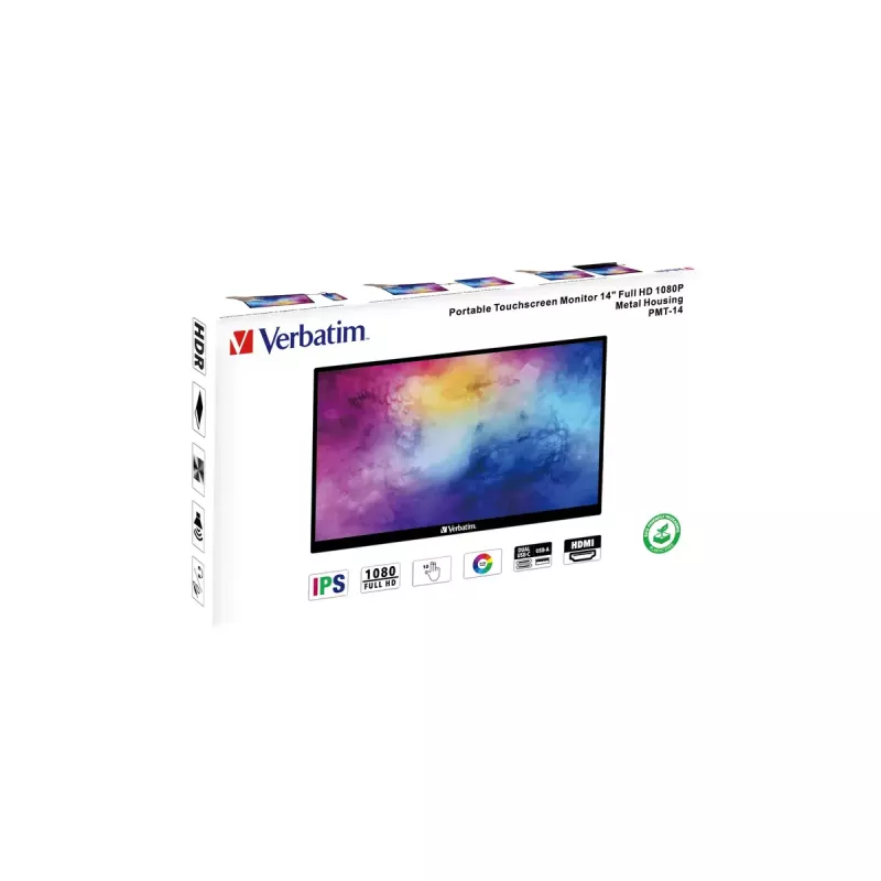 Verbatim 49591 arvutimonitor 35.6 cm (14 tolli) 1920 x 1080 pikslit Full HD LCD puuteekraan Must