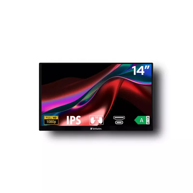 Verbatim 49591 arvutimonitor 35.6 cm (14 tolli) 1920 x 1080 pikslit Full HD LCD puuteekraan Must