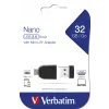 Verbatim Nano – USB 2.0 mälupulk Micro USB-adapteriga 32 GB – must