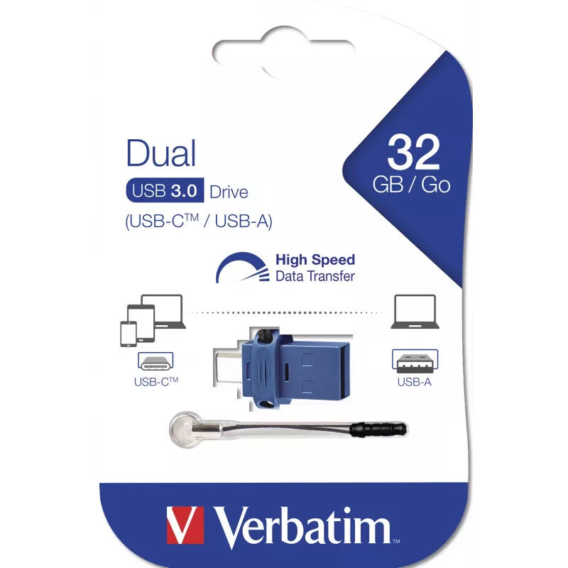 Verbatim Dual - USB 3.0 mälupulk 32 GB - USB-C / USB-A - sinine