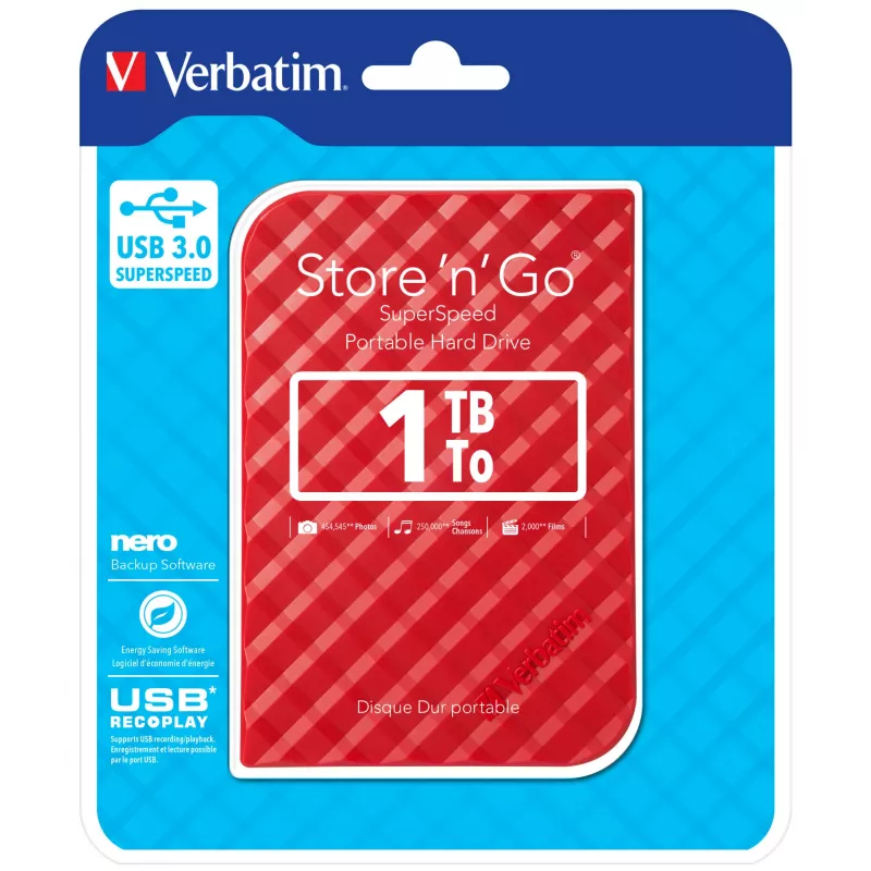 Verbatim Store 'n' Go USB 3.0 kõvaketas 1TB punane