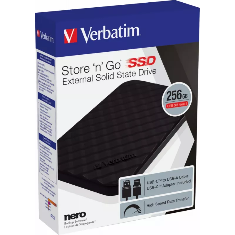 Verbatim Store 'n' Go kaasaskantav SSD USB 3.2 GEN 1 256 GB, 256 GB, USB USB-C, 3.2 Gen 1 (3.1 Gen 1), must