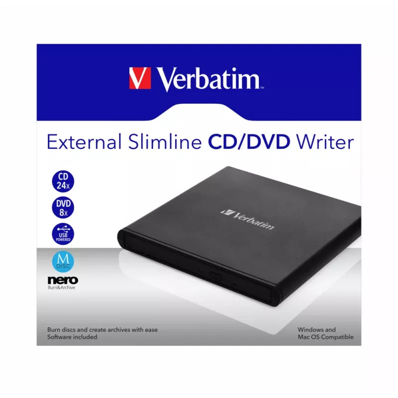 Verbatim External Slimline CD/DVD Writer optiline kettaseade DVD±RW Must