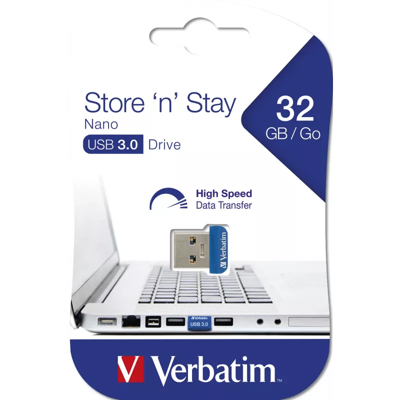Verbatim Store 'n' Stay NANO - USB 3.0 Drive 32 GB - Sinine, 32 GB, USB Type-A, 3.2 Gen 1 (3.1 Gen 1), Kork, 3 g, Sinine