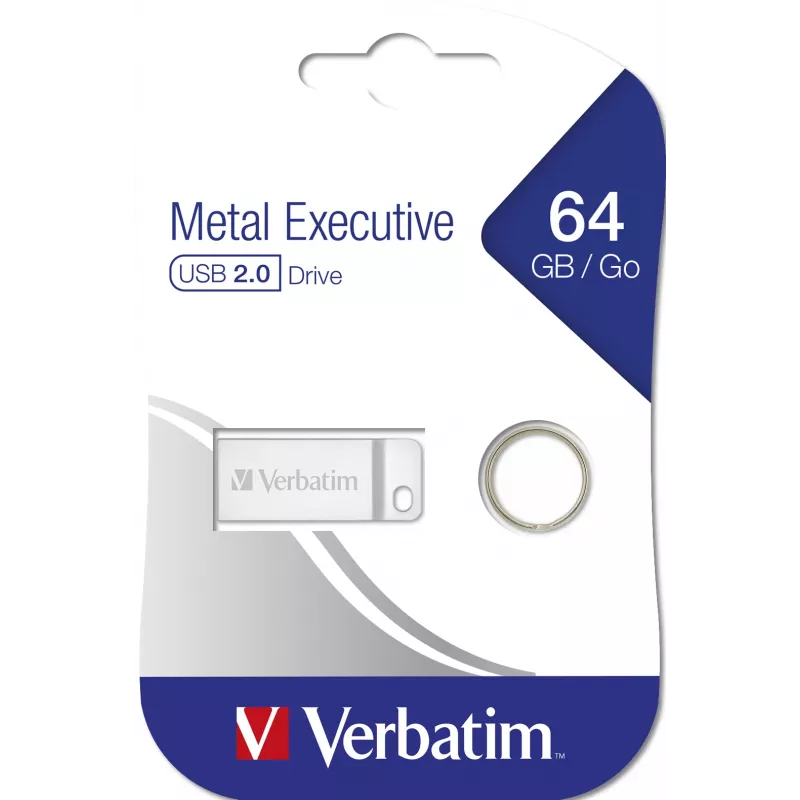 Verbatim Metal Executive - USB-mälupulk 64 GB - Hõbedane, 64 GB, USB Type-A, 2.0, ilma korgita, 3,6 g, Hõbedane