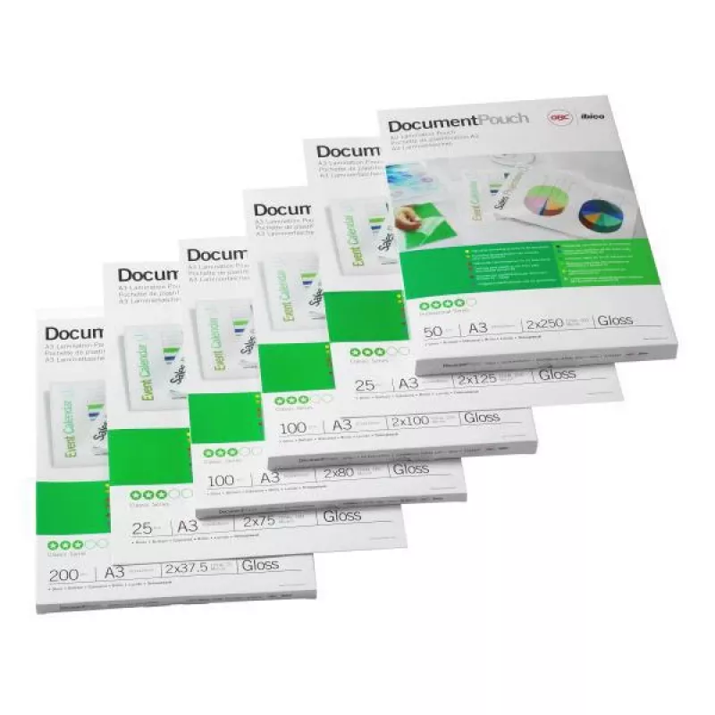 GBC Lamination Pouch A3 75 Micron, läikiv, läbipaistev, A3, 303 mm, 0,15 mm, 426 mm