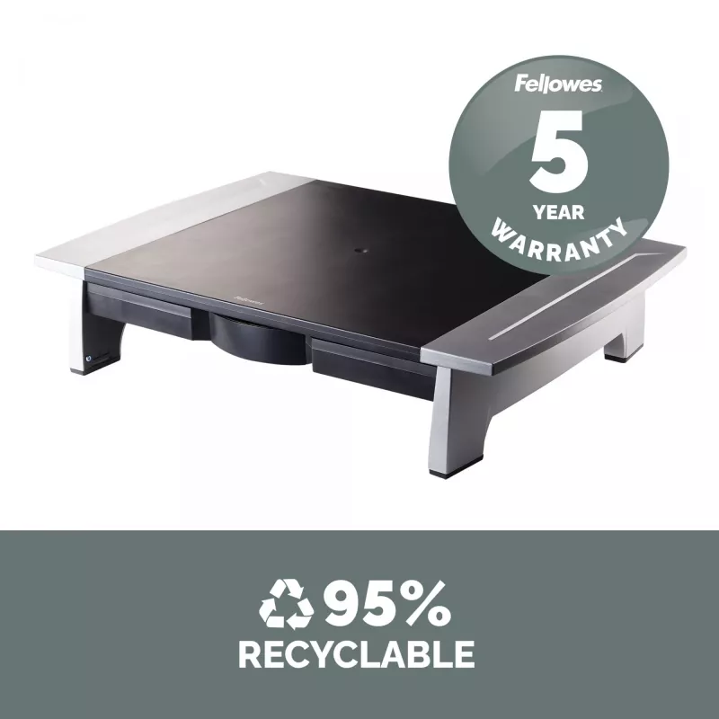 Fellowes kuvarialus 5 kõrgusereguleerimisega - Office Suites monitoritõstuk koos hoiusaluse - Ergonoomiline reguleeritav kuvarialus arvutitele - Maksimaalne kaal 36 kg / maksimaalne suurus 28 tolli - grafiit