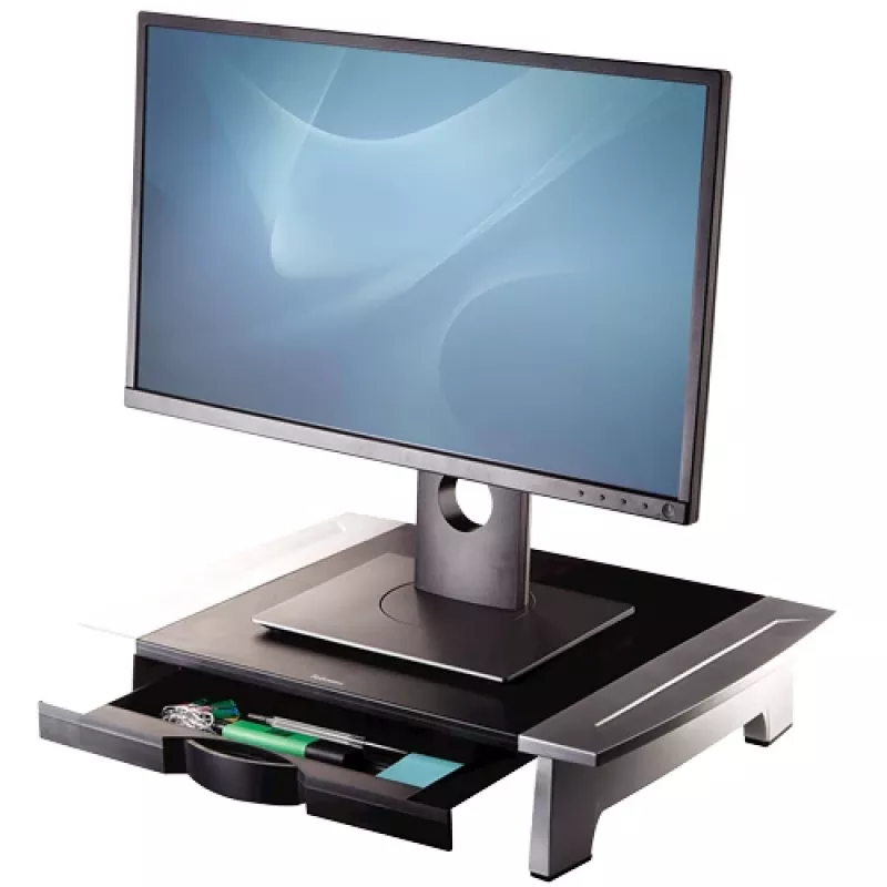 Fellowes kuvarialus 5 kõrgusereguleerimisega - Office Suites monitoritõstuk koos hoiusaluse - Ergonoomiline reguleeritav kuvarialus arvutitele - Maksimaalne kaal 36 kg / maksimaalne suurus 28 tolli - grafiit