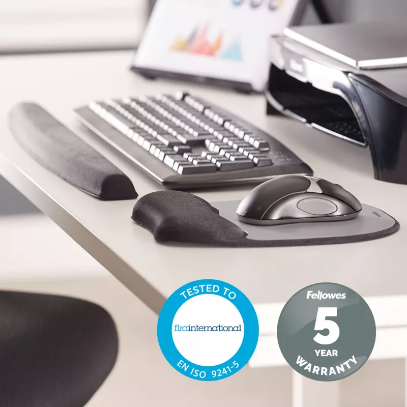 Fellowes hiir Mat Wrist Support - mäluvahust hiirematt pehme vahupadjaga - ergonoomiline hiirematt arvutile, sülearvutile, kodukontoris kasutamiseks - ühildub laser- ja optiliste hiirtega - hõbedane