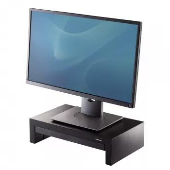 Fellowes arvuti monitori alus 3 kõrguse reguleerimisega - Designer Suites monitori tõstuk koos hoiualusega - ergonoomiline reguleeritav monitori alus arvutitele - max kaal 18 kg / max suurus 21 tolli - must / pärlvalge