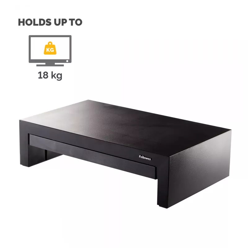 Fellowes arvuti monitori alus 3 kõrguse reguleerimisega - Designer Suites monitori tõstuk koos hoiualusega - ergonoomiline reguleeritav monitori alus arvutitele - max kaal 18 kg / max suurus 21 tolli - must / pärlvalge