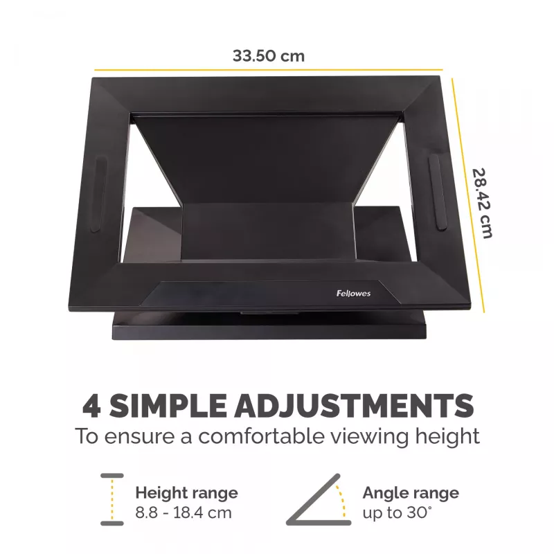 Fellowes Designer Suites sülearvuti tõstuk, sülearvuti alus, must, plastik, 43,2 cm (17 tolli), 11,3 kg, FIRA International, EN ISO 9241-5