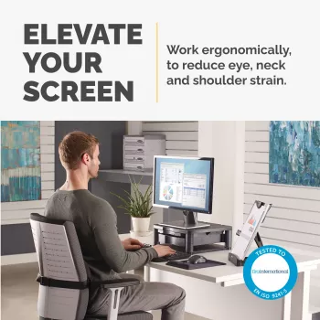 Fellowes arvutimonitori alus 3 kõrguse reguleerimisega – Premium Monitor Riser Plus kaablihaldusega – ergonoomiline reguleeritav monitorialus arvutitele – max kaal 36 kg / max suurus 21 tolli – grafiit
