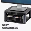 Fellowes arvutimonitori alus 3 kõrguse reguleerimisega – Premium Monitor Riser Plus kaablihaldusega – ergonoomiline reguleeritav monitorialus arvutitele – max kaal 36 kg / max suurus 21 tolli – grafiit