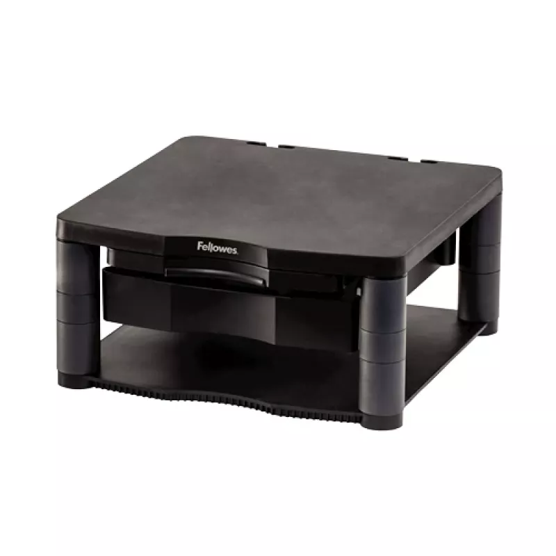 Fellowes arvutimonitori alus 3 kõrguse reguleerimisega – Premium Monitor Riser Plus kaablihaldusega – ergonoomiline reguleeritav monitorialus arvutitele – max kaal 36 kg / max suurus 21 tolli – grafiit
