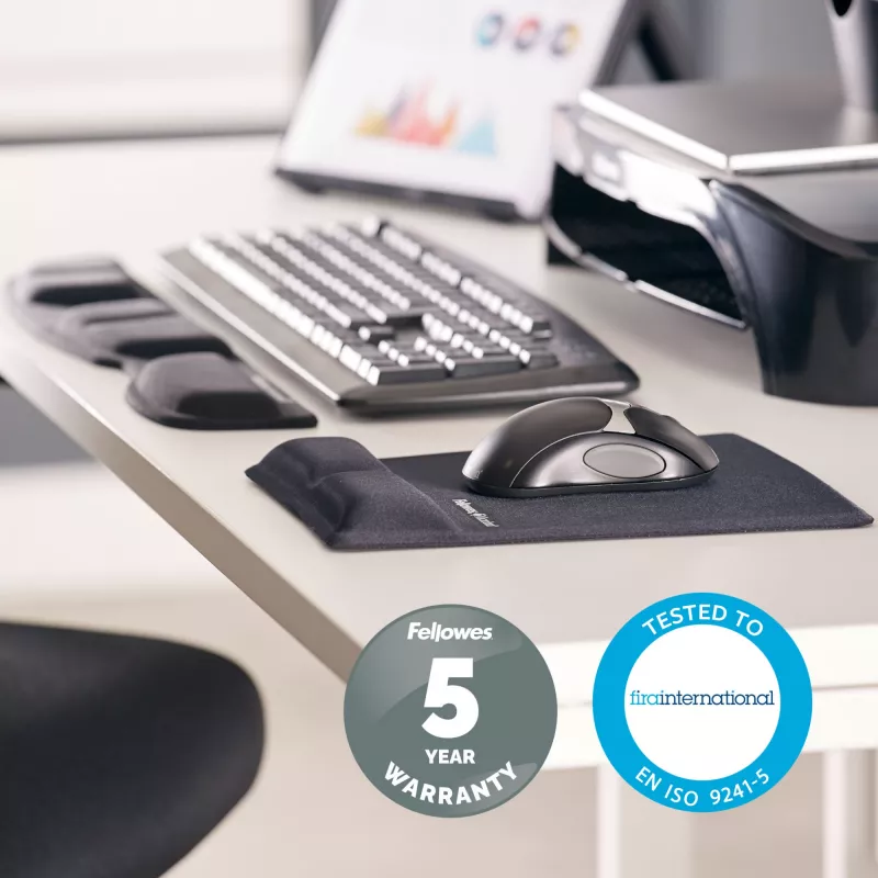 Fellowes klaviatuuri randmetugi - Health-V randmetugi antibakteriaalse kaitsega - ergonoomiline randmetugi arvutile, sülearvutile, kodukontorisse kasutamiseks - must