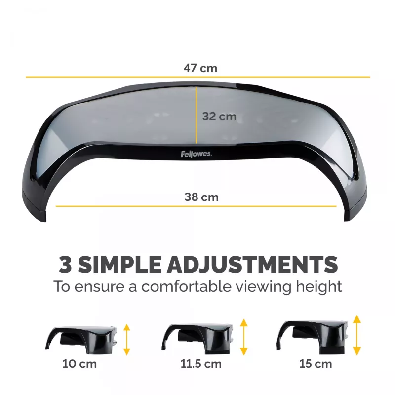 Fellowes arvutimonitori alus 3 kõrgusereguleerimisega – Smart Suites monitoritõstuk – ergonoomiline reguleeritav monitorialus arvutitele – maksimaalne kaal 10 kg/maksimaalne suurus 21 tolli – must