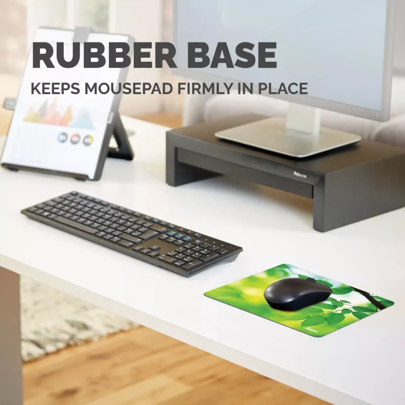 Fellowes Earth Series hiirematt Leaves, roheline, pilt, plastik, kumm, libisemiskindel alus