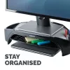 Fellowes arvutimonitori alus 3 kõrguse reguleerimisega – Smart Suites Monitor Riser Plus koos hoiualaga – ergonoomiline reguleeritav monitorialus arvutitele – maksimaalne kaal 10 kg / maksimaalne suurus 21 tolli – must