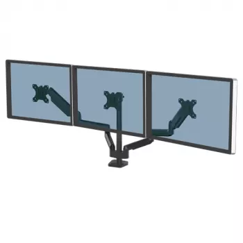 Fellowes Platinum Series kolmekordne monitorihoidik – monitorikinnitus kolmele 7 kg 27-tollisele ekraanile – reguleeritav kolmekordne monitori lauakinnitus – kaldenurk 45° pöördenurk 180° pöörlemine 360°, VESA 75 x 75/100 x 100 – must