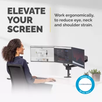 Fellowes Platinum Series kolmekordne monitorihoidik – monitorikinnitus kolmele 7 kg 27-tollisele ekraanile – reguleeritav kolmekordne monitori lauakinnitus – kaldenurk 45° pöördenurk 180° pöörlemine 360°, VESA 75 x 75/100 x 100 – must
