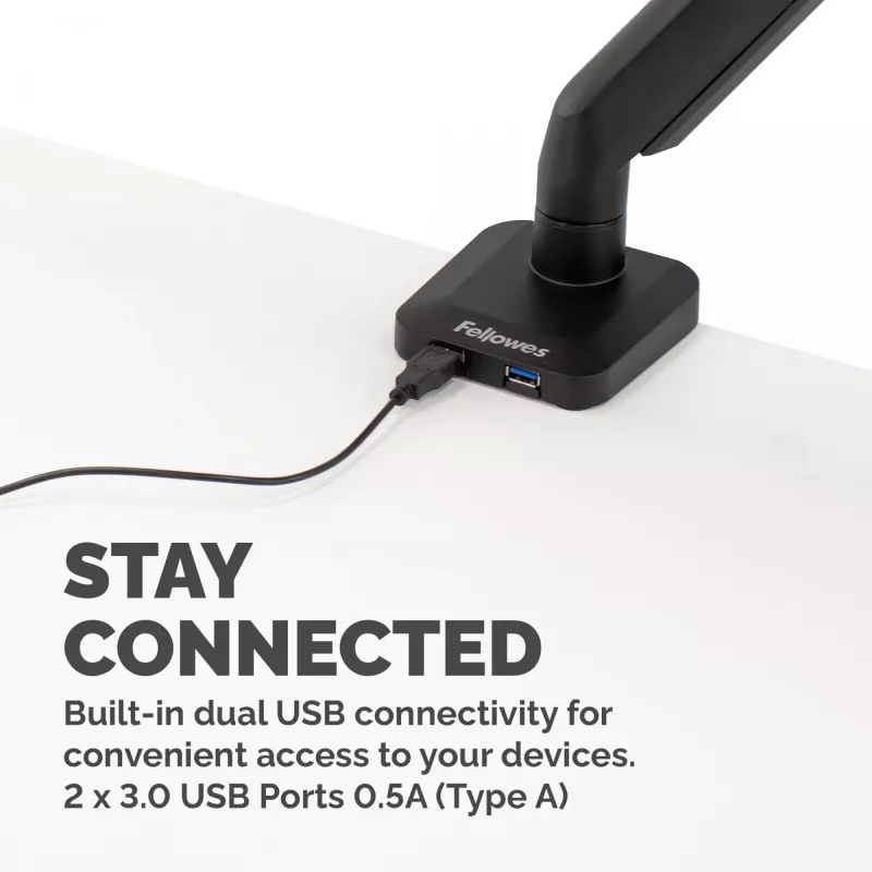Fellowes Platinum Series monitori käsi - monitorikinnitus kuni 8 kg 40-tollistele ekraanidele - reguleeritav monitori lauakinnitus - kaldenurk 45° pööre 180° pöörlemine 360° rotatsioon 360°, VESA 75 x 75/100 x 100 - must
