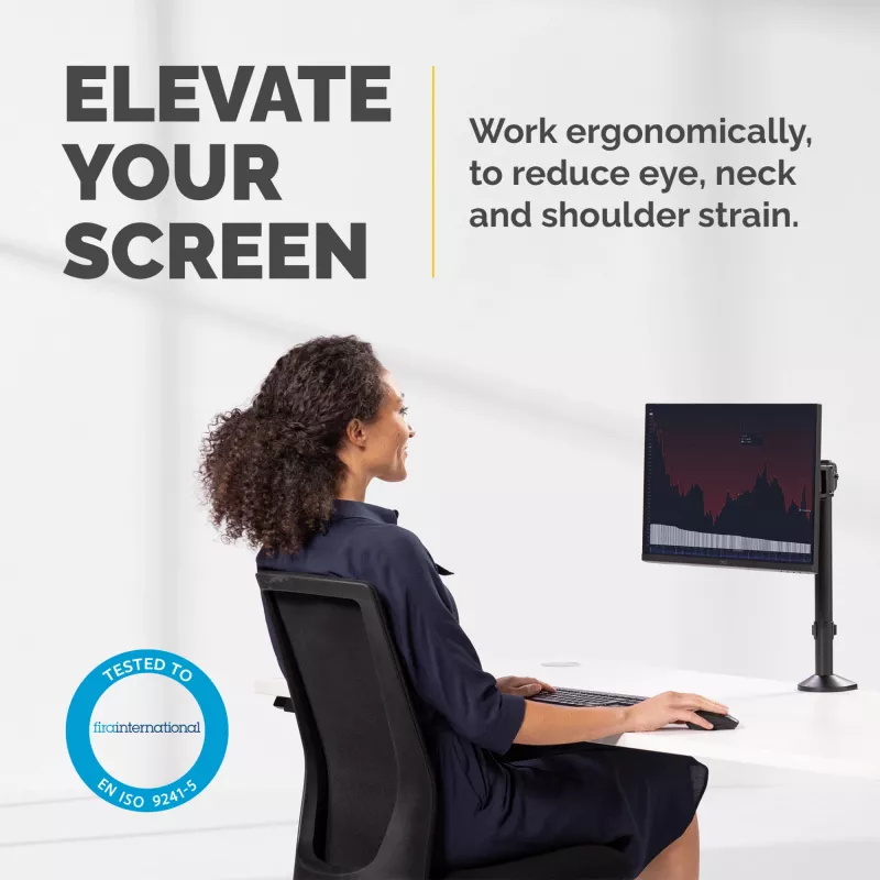 Fellowes Reflex Monitor Arm - Monitor Mount for 8KG 32 inch Screens - Adjustable Monitor Desk Mount - Tilt 45° Pan 180° Rotation 360°, VESA 75 x 75/100 x 100 - Must