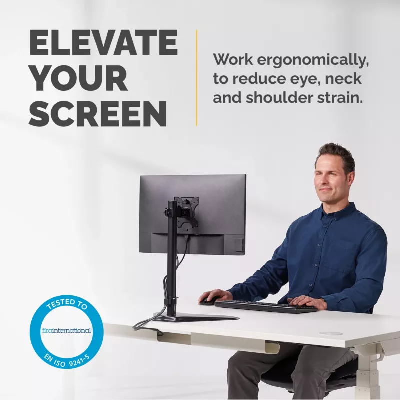 Fellowes Seasa ühe monitori käsi - eraldiseisev monitorikinnitus kuni 8 kg ja 32-tollistele ekraanidele - ergonoomiline reguleeritav monitorikäsi - kallutus 45°, pööre 120°, pöörlemine 360°, VESA 75 x 75/100 x 100 - must