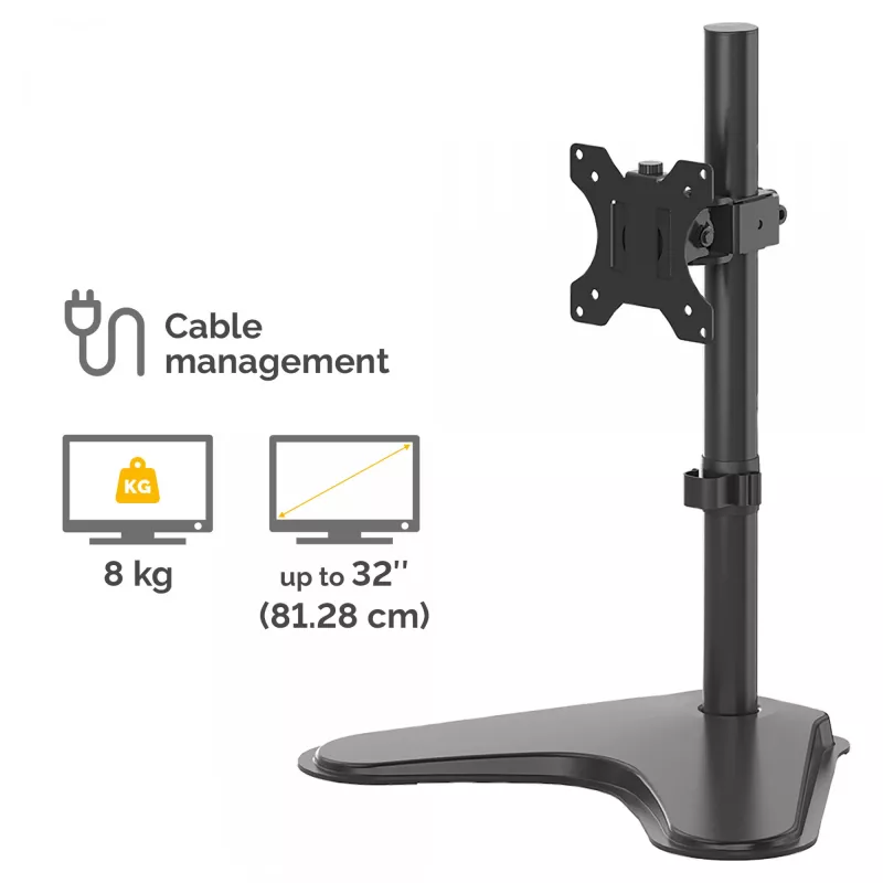 Fellowes Seasa ühe monitori käsi - eraldiseisev monitorikinnitus kuni 8 kg ja 32-tollistele ekraanidele - ergonoomiline reguleeritav monitorikäsi - kallutus 45°, pööre 120°, pöörlemine 360°, VESA 75 x 75/100 x 100 - must