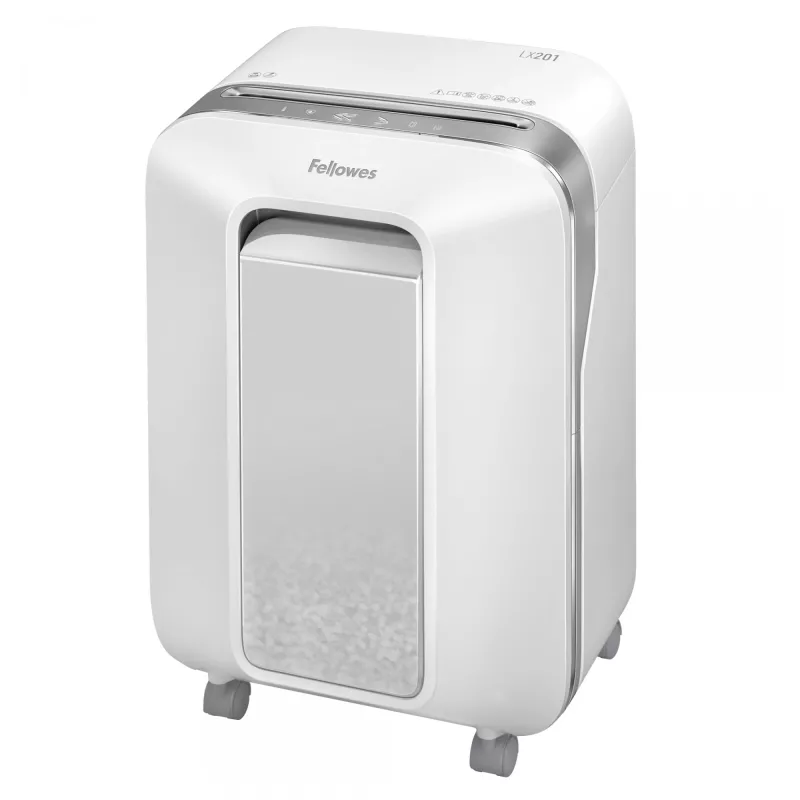 Fellowes Powershred LX201 mikroviilutuspaberihuntur valge, mikroviilutus, 23 cm, 2 x 12 mm, 22 L, puutetundlik, 4 ratast