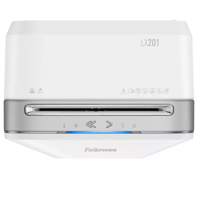 Fellowes Powershred LX201 mikroviilutuspaberihuntur valge, mikroviilutus, 23 cm, 2 x 12 mm, 22 L, puutetundlik, 4 ratast