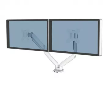 Fellowes Platinum Series Dual Monitor Arm - Monitor Mount for Two 8KG 40 inch Screens - Adjustable Dual Monitor Desk Mount - Tilt 45° Pan 180° Swivel 360° Rotation 360°, VESA 75 x 75/100 x 100 - Valge