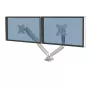 Fellowes Platinum seeria kahe monitori käsi – monitorikinnitus kahele 8 kg, 40-tollisele ekraanile – reguleeritav kahe monitori lauakinnitus – kalle 45°, pööre 180°, pöörlemine 360°, VESA 75 x 75/100 x 100 – hõbedane