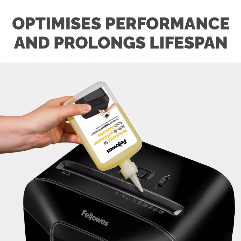 Fellowes Powershred pudeliga määrdeõli (355 ml), Määrdeõli, 0,355 L, Kollane, 90 mm, 35 mm, 20 mm