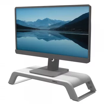 Fellowes arvutimonitori alus 3 kõrguse reguleerimisega - Hana LT monitori tõstuk - ergonoomiline reguleeritav monitorialus arvutitele - maksimaalne kaal 22,6 kg - valge