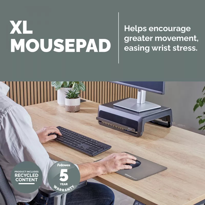 Fellowes Breyta XL hiirematt libisemiskindla alusega XL hiirepadi antibakteriaalse kaitsega Hall