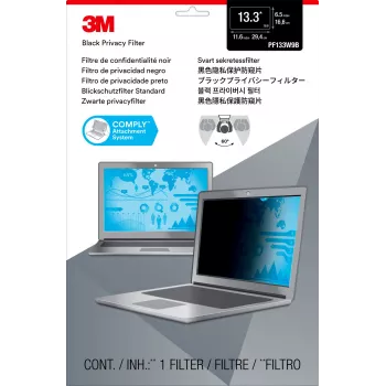 3M privaatsusfilter 13,3-tollisele laiekraansülearvutile, 33,8 cm (13,3 tolli), 16:9, sülearvuti, raamita ekraani privaatsusfilter, pimestamisvastane