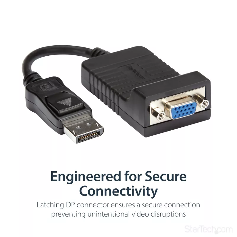 StarTech.com DisplayPort–VGA-adapter – aktiivne DP–VGA-muundur – 1080p-video – vastupidav – DP/DP++-allika ühendamine VGA-kuvari kaabeladapteri dongliga – DP 1.2–VGA – lukustuv DP-pistik
