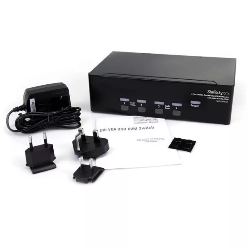 StarTech.com 4-pordiline DVI-VGA topeltmonitori KVM-lüliti USB-ga, heli ja USB 2.0 jaoturiga