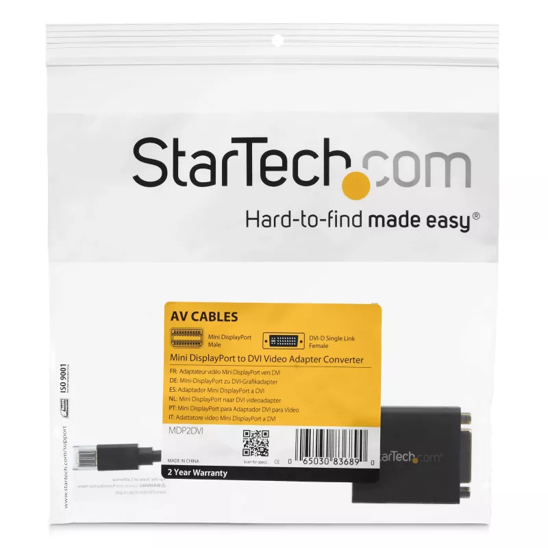StarTech.com Mini DisplayPort-DVI-adapter - Mini DP-DVI-D muundur - 1080p video - VESA sertifitseeritud - mDP või Thunderbolt 1/2 Mac/PC DVI-kuvariga - mDP 1.2 DVI Single-Link adapter