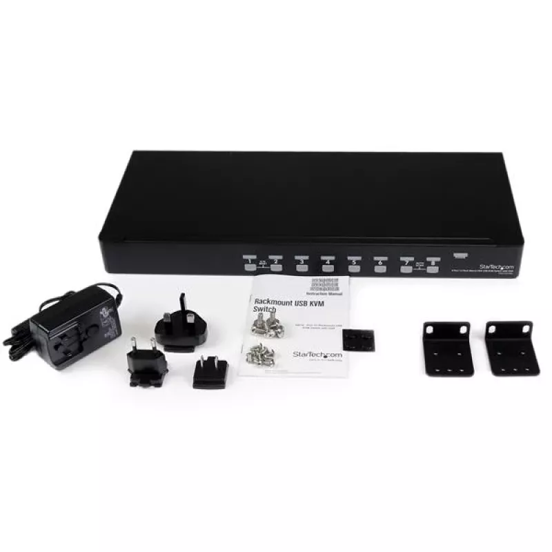 StarTech.com 8-pordiline 1U rackimisse paigaldatav USB KVM-lüliti koos OSD-ga, 1920 x 1440 pikslit, rackimisse paigaldatav, 1U, must