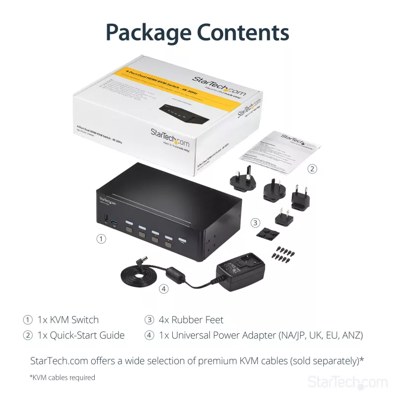 StarTech.com 4-pordiline HDMI KVM-lüliti – 4K 30 Hz – kaks ekraani