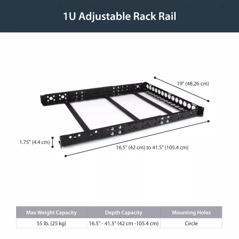 StarTech.com 1U universaalsed serveririiuli siinid, reguleeritava sügavusega serveri kinnitussiinid, 19tollised riiulikinnitusi sinid