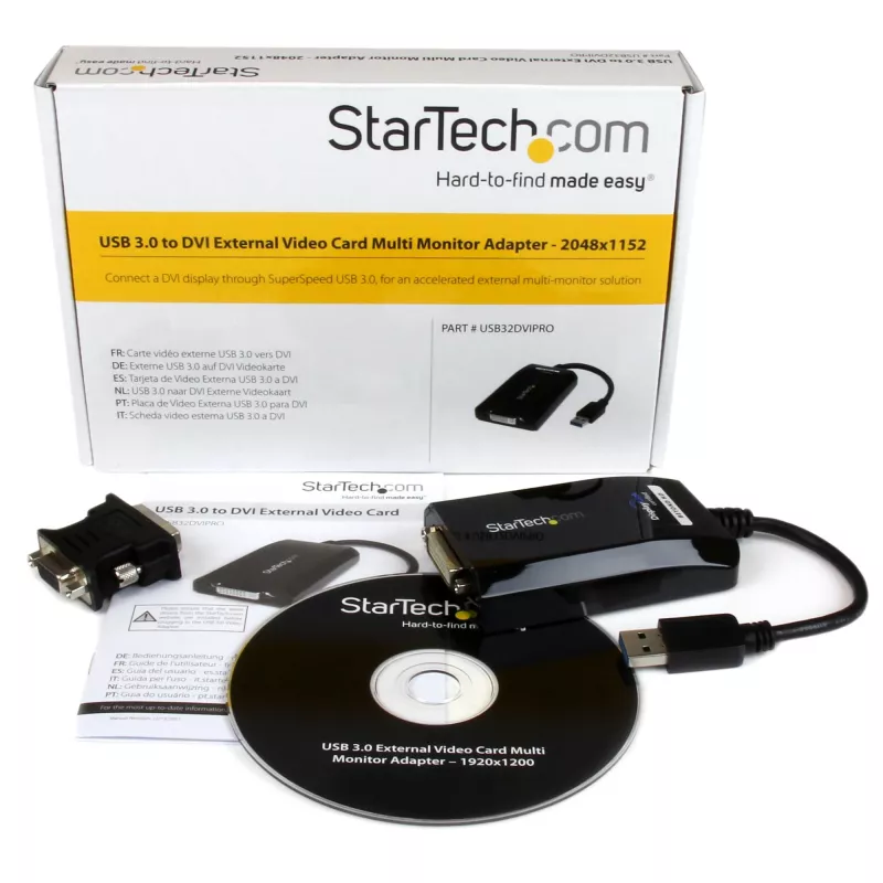 StarTech.com USB 3.0 DVI/VGA adapter – 2048x1152, 3.2 Gen 1 (3.1 Gen 1), USB Type-A, DVI-väljund, 2048 x 1152 pikslit