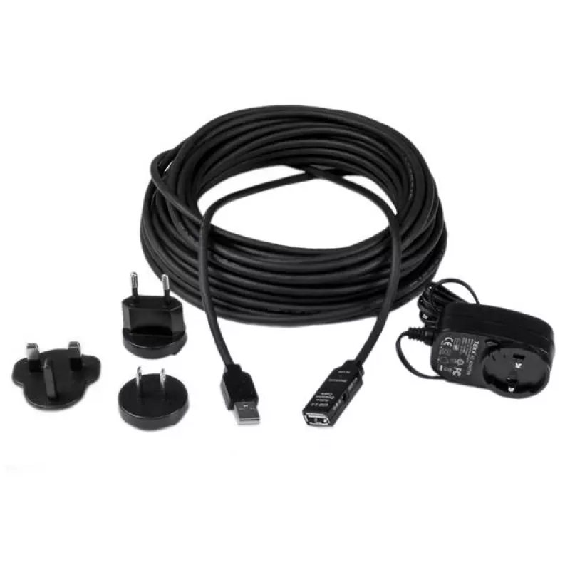 StarTech.com 15m USB 2.0 aktiivne pikenduskaabel - M/F, 15 m, USB A, USB A, USB 2.0, isane/emane, must