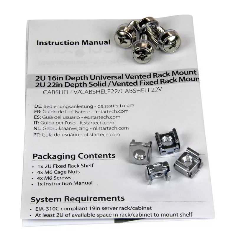 StarTech.com 2U serveririiuli riiul – universaalne 19-tollise võrguseadmete riiuli ja kapi konsoolriiul – vastupidav teras – kandevõime 23 kg – 22-tolline sügav alus, must