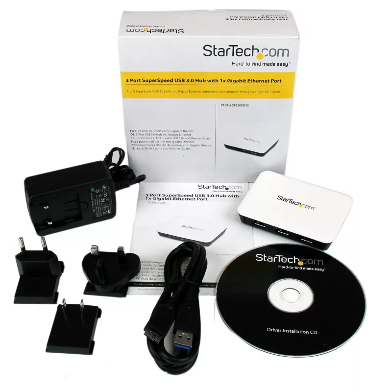 StarTech.com USB 3.0 Gigabit Etherneti NIC võrguadapter 3-pordilise jaoturiga – valge