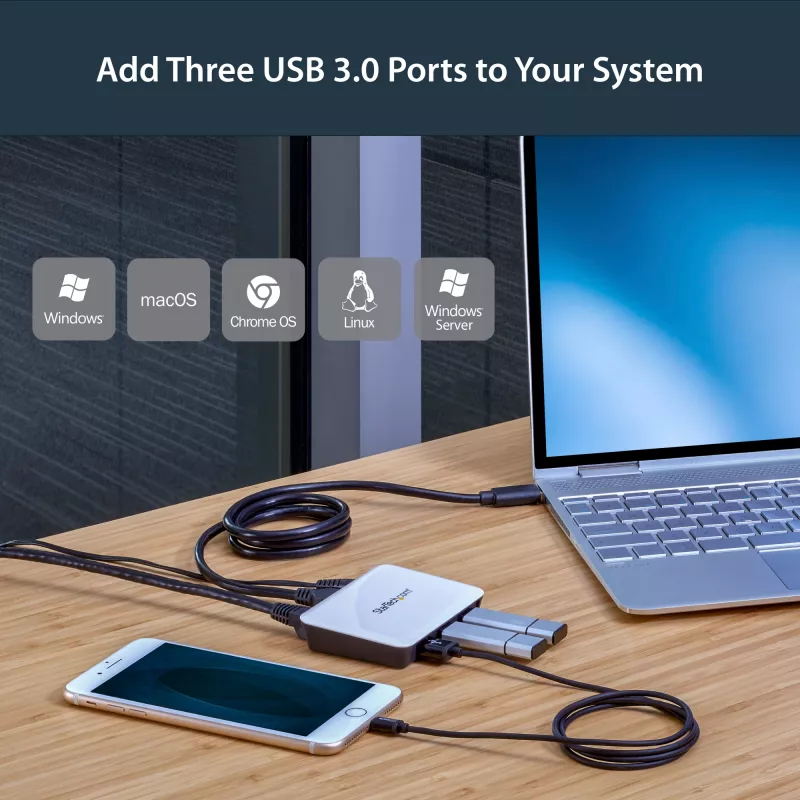 StarTech.com USB 3.0 Gigabit Etherneti NIC võrguadapter 3-pordilise jaoturiga – valge