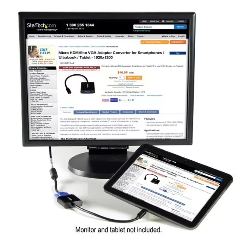 StarTech.com Micro HDMI to VGA Adapter Converter nutitelefonidele / Ultrabook'idele / tahvelarvutitele - 1920x1080
