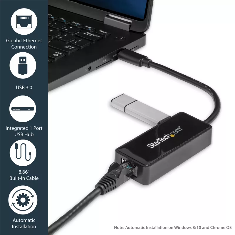 StarTech.com USB 3.0 Gigabit Etherneti adapter NIC USB-pordiga – must